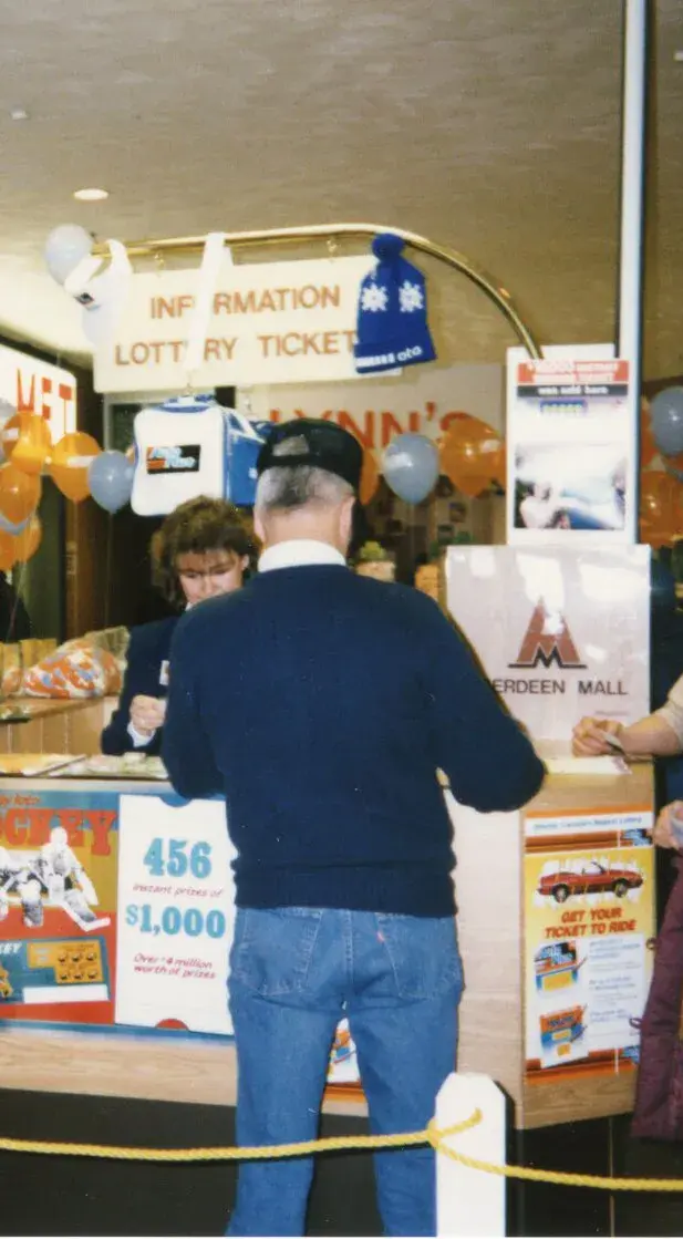 An Atlantic Lottery mall kiosk during the Super Cars promotion in the late 1980s